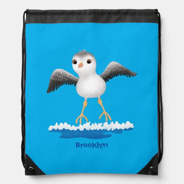 Cute baby sandpiper cartoon illustration drawstring bag (Front)