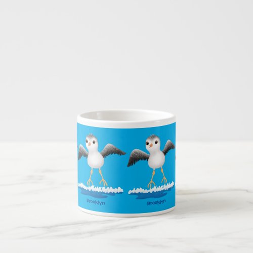 Cute baby sandpiper cartoon illustration  espresso cup