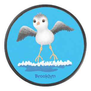 Cute baby sandpiper cartoon illustration hockey puck