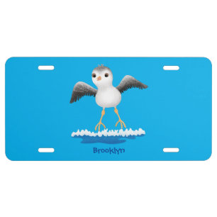 Cute baby sandpiper cartoon illustration license plate