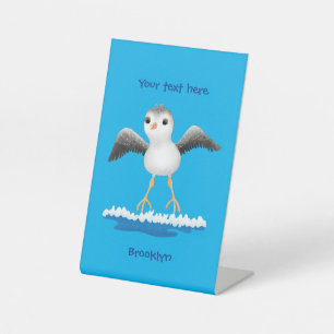 Cute baby sandpiper cartoon illustration pedestal sign