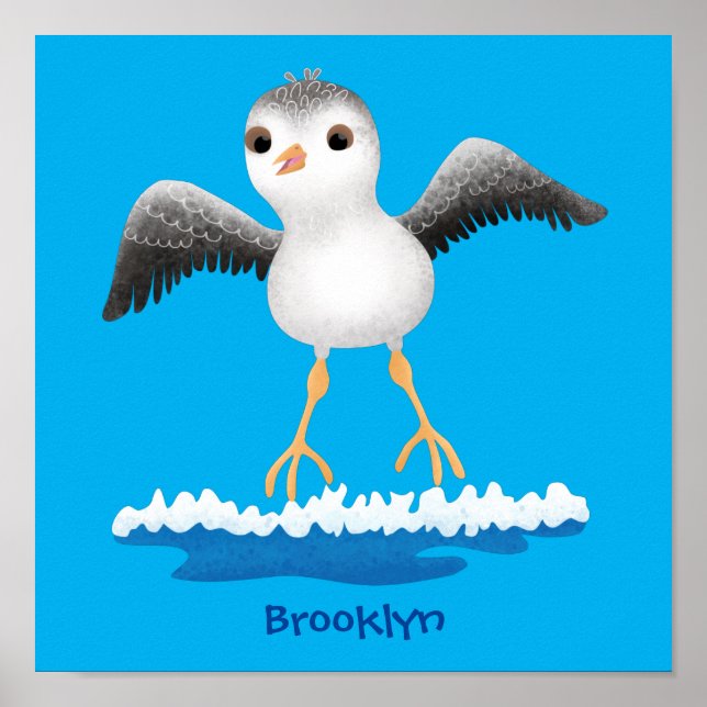 Cute baby sandpiper cartoon illustration poster (Front)