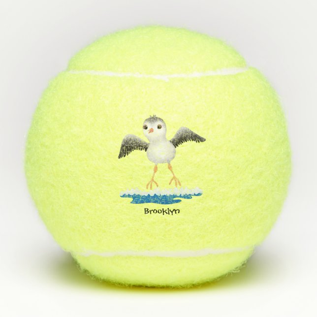 Cute baby sandpiper cartoon illustration tennis balls (Front)