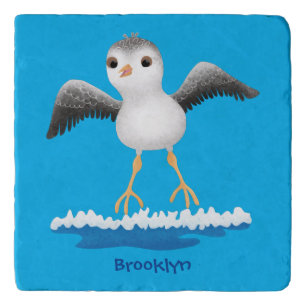 Cute baby sandpiper cartoon illustration trivet