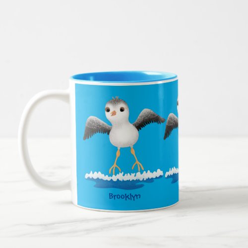 Cute baby sandpiper cartoon illustration Two_Tone coffee mug