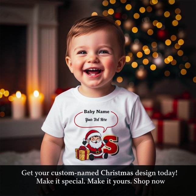 Cute Baby Santa Customizable Kids T-Shirt  Toddler T-shirt (Cute Baby Santa Customizable Kids T-Shirt | Personalized Christmas Tee)