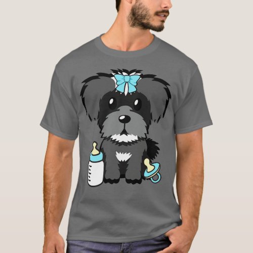 Cute baby schnauzer getting its milk and pacifier T_Shirt