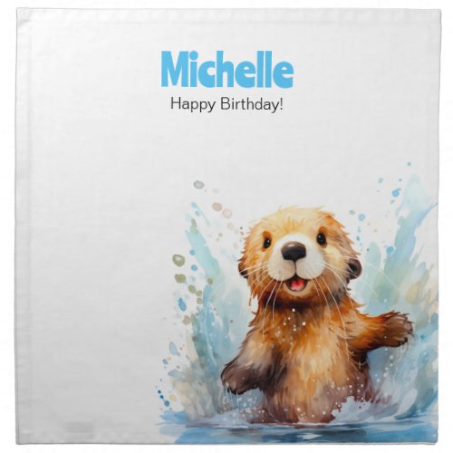 Cute Baby Sea Otter in Water Splashes Personalized Cloth Napkin