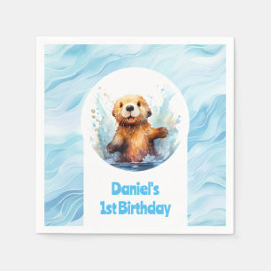 Cute Baby Sea Otter in Water Splashes Personalized Napkins
