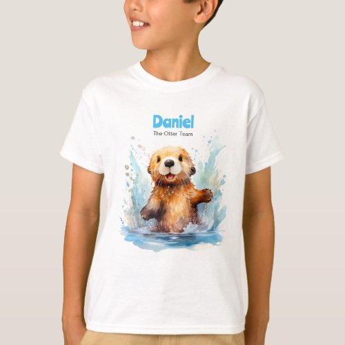 Cute Baby Sea Otter in Water Splashes Personalized T_Shirt