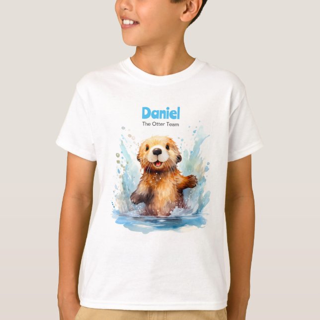 Cute Baby Sea Otter in Water Splashes Personalized T-Shirt (Front)