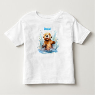 Cute Baby Sea Otter in Water Splashes Personalized Toddler T-shirt