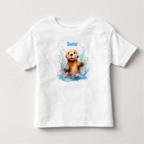 Cute Baby Sea Otter in Water Splashes Personalized Toddler T_shirt
