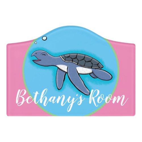Cute baby sea turtle cartoon door sign