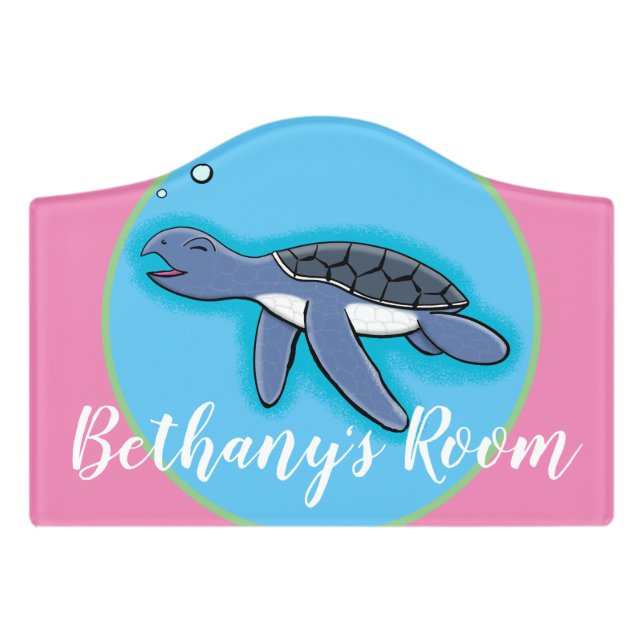 Cute baby sea turtle cartoon door sign (Small Crest Front)