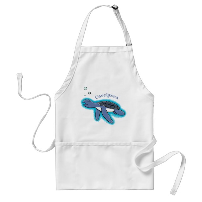 Cute baby sea turtle cartoon illustration adult apron (Front)