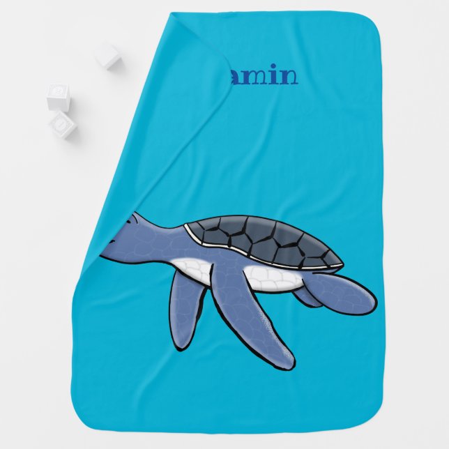 Cute baby sea turtle cartoon illustration baby blanket (In Situ)