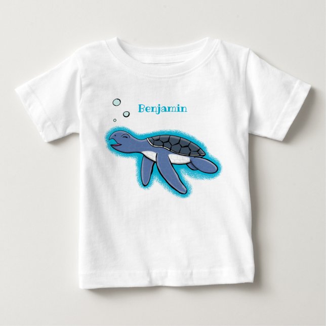 Cute baby sea turtle cartoon illustration baby T-Shirt (Front)