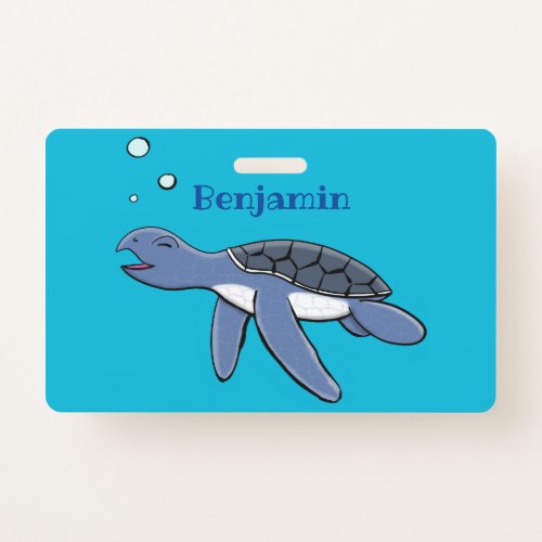 Cute baby sea turtle cartoon illustration badge