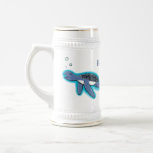 Cute baby sea turtle cartoon illustration beer stein