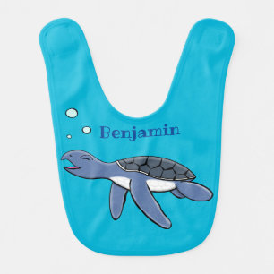 Cute baby sea turtle cartoon illustration bib