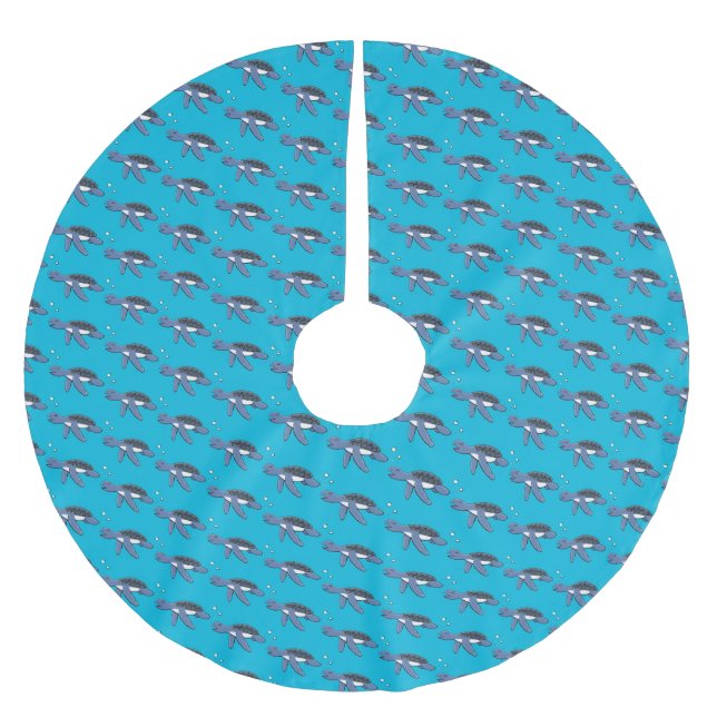 Cute baby sea turtle cartoon illustration brushed polyester tree skirt (Front)