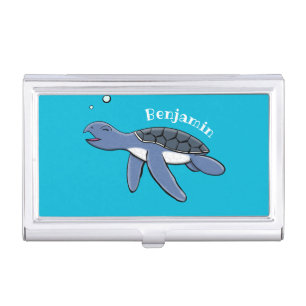 Cute baby sea turtle cartoon illustration business card case