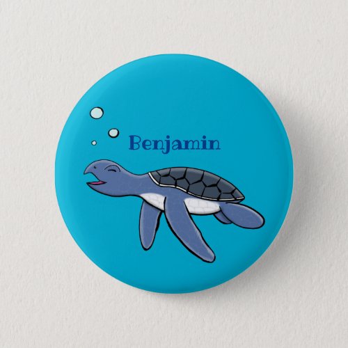 Cute baby sea turtle cartoon illustration button
