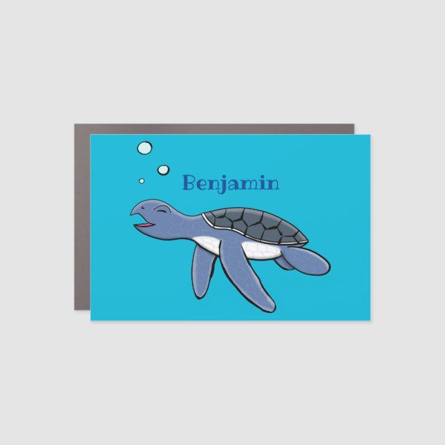 Cute baby sea turtle cartoon illustration car magnet (Front)