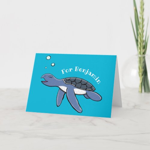 Cute baby sea turtle cartoon illustration card