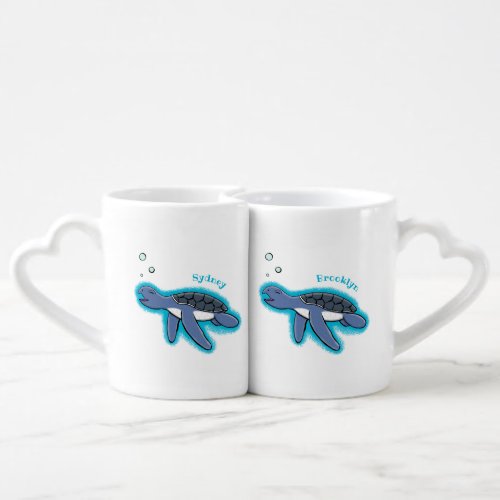 Cute baby sea turtle cartoon illustration coffee mug set