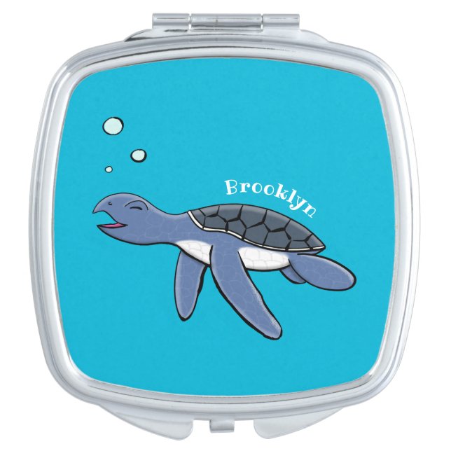 Cute baby sea turtle cartoon illustration compact mirror (Front)