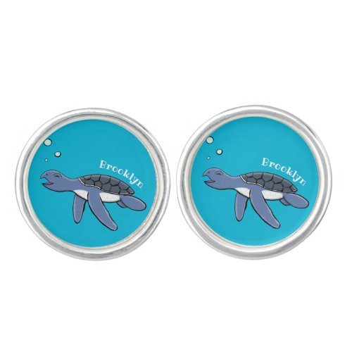 Cute baby sea turtle cartoon illustration cufflinks