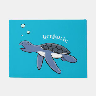 Cute baby sea turtle cartoon illustration doormat
