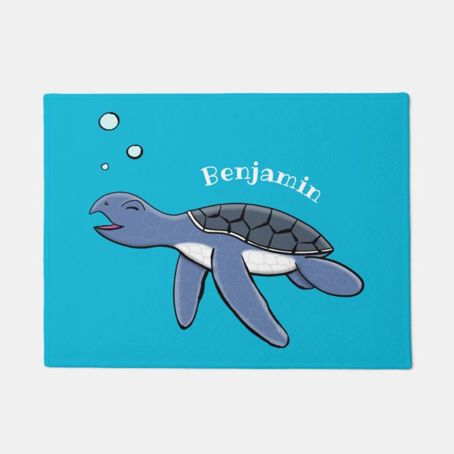 Cute baby sea turtle cartoon illustration doormat (Front)