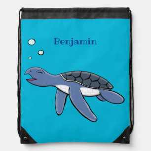 Cute baby sea turtle cartoon illustration drawstring bag