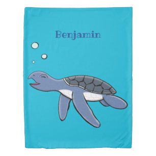 Cute baby sea turtle cartoon illustration duvet cover