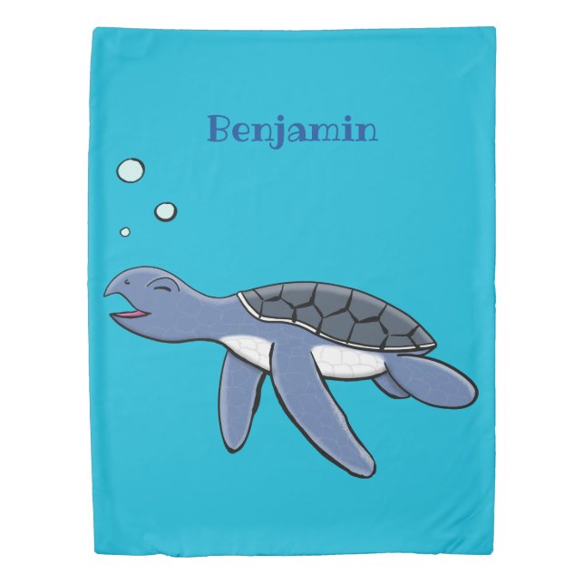 Cute baby sea turtle cartoon illustration duvet cover (Front)