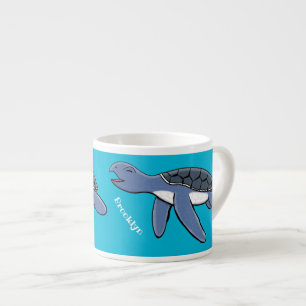 Cute baby sea turtle cartoon illustration espresso cup