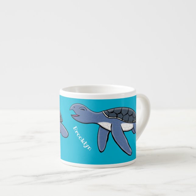 Cute baby sea turtle cartoon illustration espresso cup (Front Right)