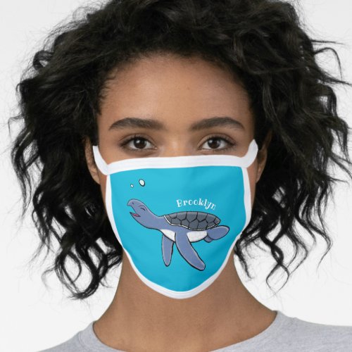 Cute baby sea turtle cartoon illustration  face mask