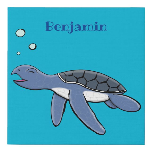 Cute baby sea turtle cartoon illustration faux canvas print (Front)