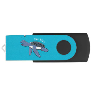 Cute baby sea turtle cartoon illustration flash drive