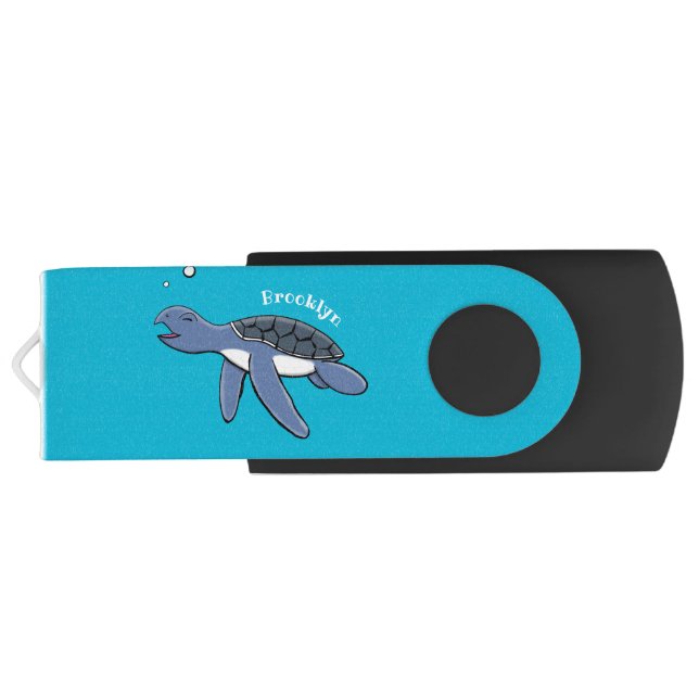 Cute baby sea turtle cartoon illustration flash drive (Back)