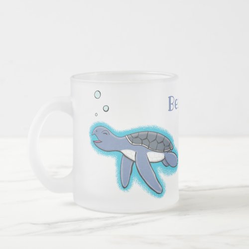 Cute baby sea turtle cartoon illustration frosted glass coffee mug