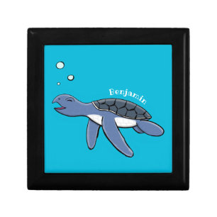 Cute baby sea turtle cartoon illustration gift box