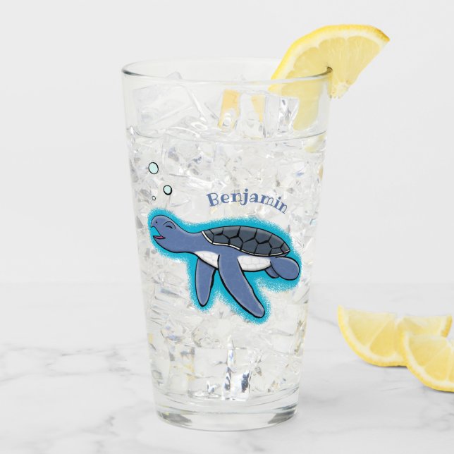 Cute baby sea turtle cartoon illustration glass (Back Ice)