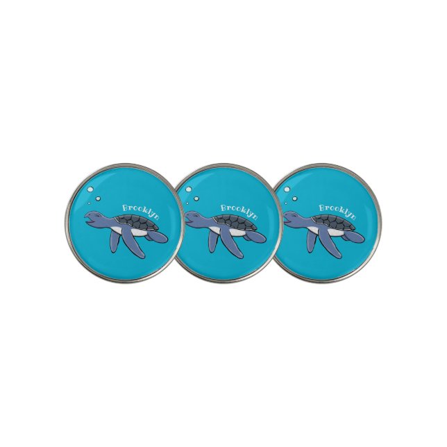Cute baby sea turtle cartoon illustration golf ball marker (3 Up)