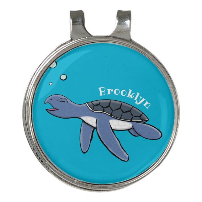 Cute baby sea turtle cartoon illustration golf hat clip (Front)