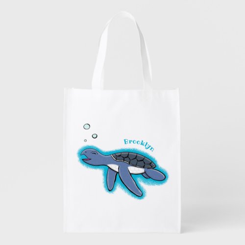 Cute baby sea turtle cartoon illustration grocery bag